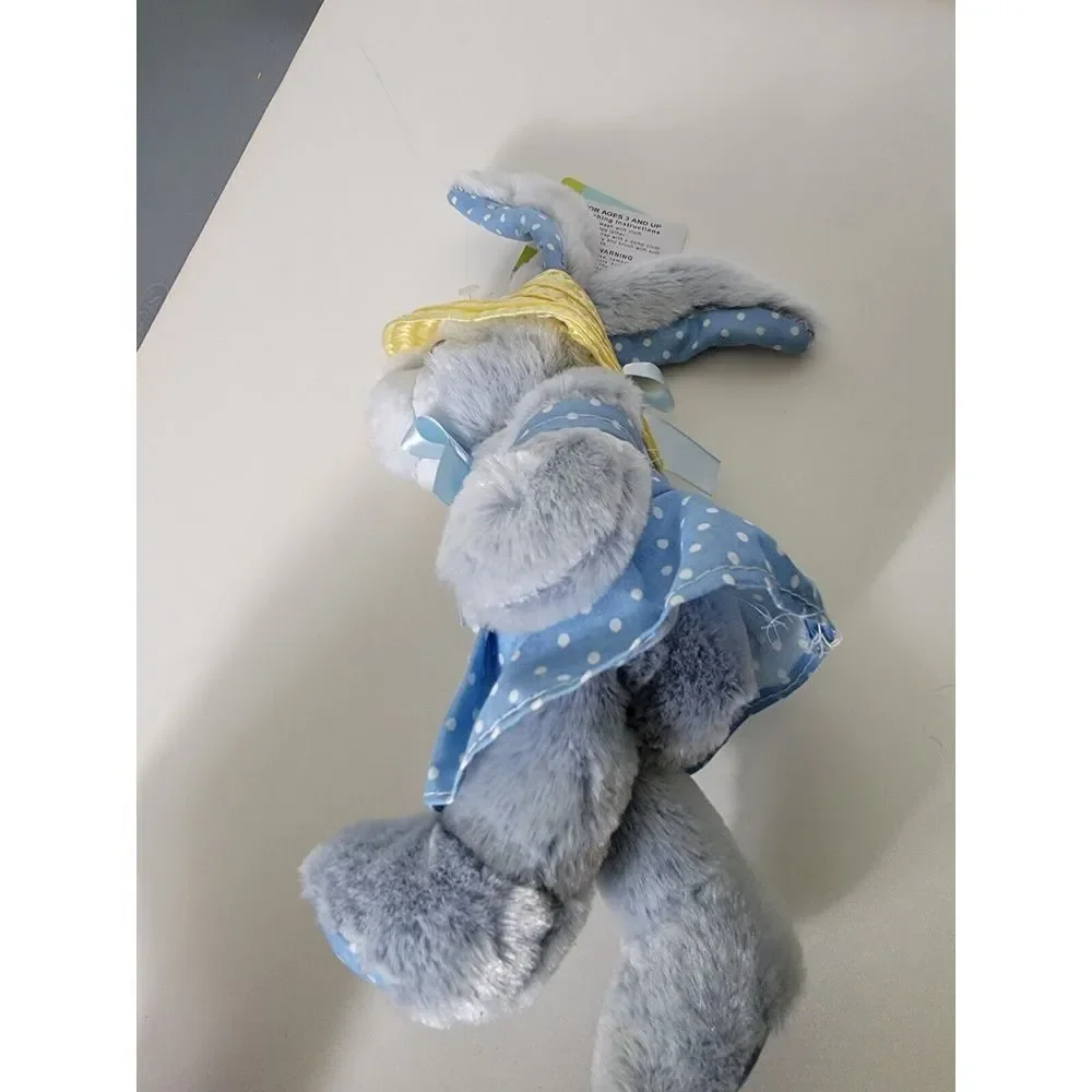 Bunny Picnic Rabbit Plush Stuffed Toy Soft Blue Dress Hat Easter